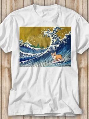 The Great Wave Off Kanagawa Surfing Corgi Dog T-Shirt